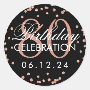Rose Gold Black 80. Geburtstag Glitzer Confetti Runder Aufkleber