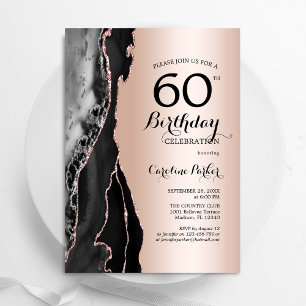 Rose Gold Black Agate 60. Geburtstag Einladung