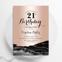 Rose Gold Black Agate Marmor 21. Geburtstag