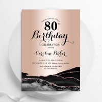 Rose Gold Black Agate Marmor 80. Geburtstag