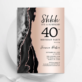Rose Gold Black Agate Überraschung 40. Geburtstag Einladung