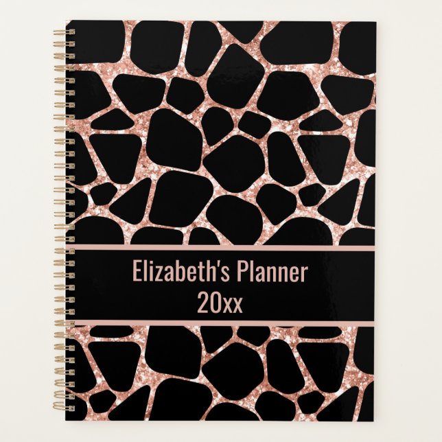 Rose Gold & Black Animal Print Personalized Planer (Vorderseite)
