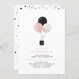 Rose Gold & Black Balloons Moderne Geburtstagspart Einladung