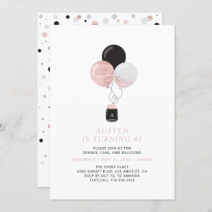 Rose Gold & Black Balloons Moderne Geburtstagspart Einladung