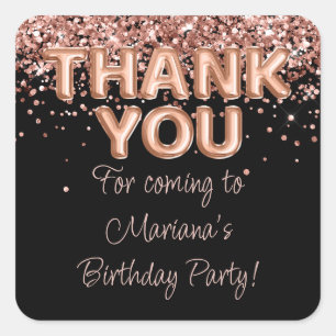 Rose Gold Black Birthday Party Favoriten Quadratischer Aufkleber