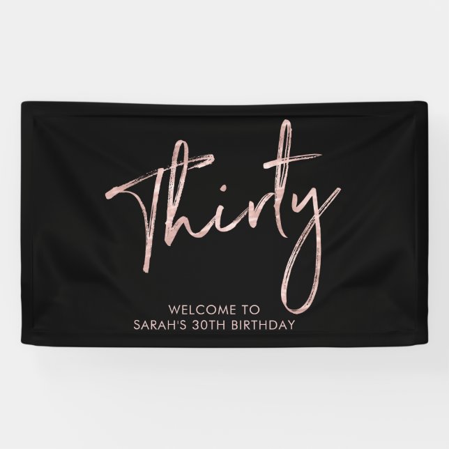 Rose Gold & Black Birthday Party Willkommensbanner Banner (Horizontal)