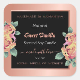 Rose Gold Black Blühe Produktverpackungsmarken Quadratischer Aufkleber