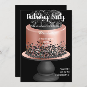 ROSE GOLD BLACK CAKE GEBURTSTAG EINLADUNG