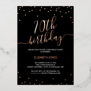 Rose Gold Black Calligraphy Confetti 70. Geburtsta Folieneinladung