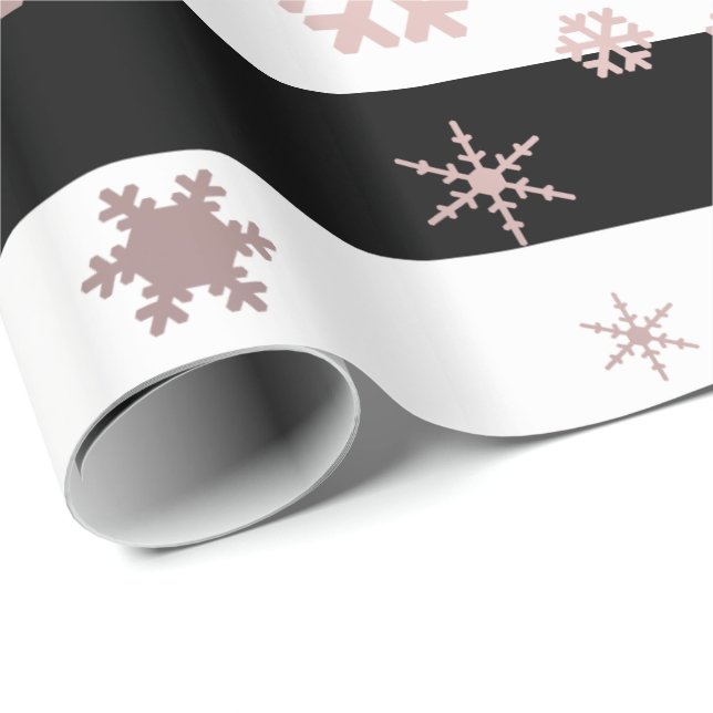 Rose Gold & Black Christmas Snowflake Muster Geschenkpapier (Rolleneckpunkt)