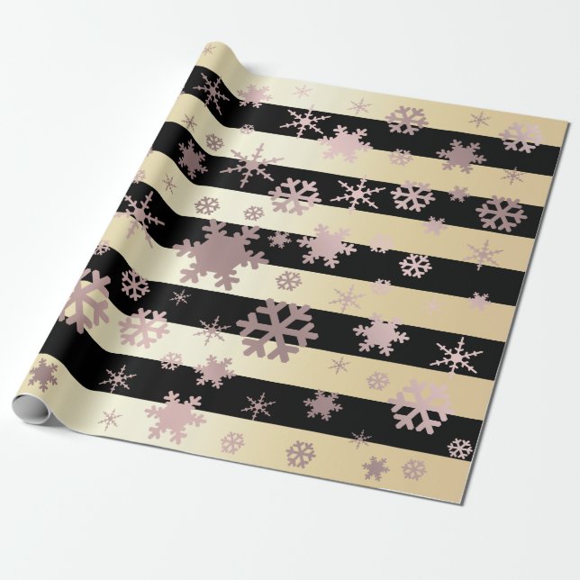 Rose Gold & Black Christmas Snowflake Muster Geschenkpapier (Ungerollt)