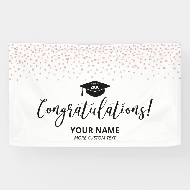 Rose Gold Black Confetti Gratulation Abschluss Banner (Horizontal)