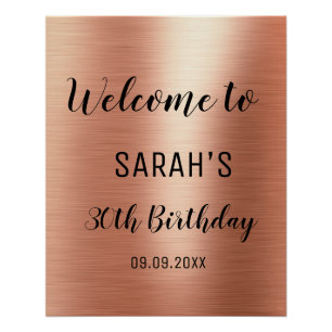 Rose Gold Black Elegant 30. Geburtstag Willkommen Poster