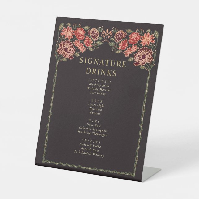 Rose Gold Black Enchanted Garden Bar Menu Sockelschild (Vorderseite)