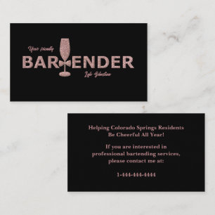 Rose Gold & Black Event Barkeeper Business Card Visitenkarte