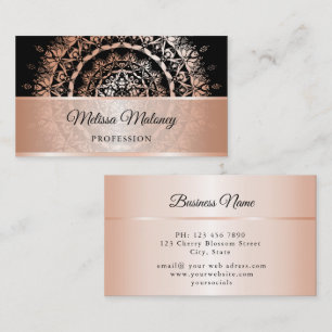 Rose Gold Black Floral Damask Mandala Visitenkarte