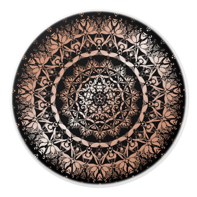 Rose Gold Black Floral Mandala Keramikknauf (Vorderseite)