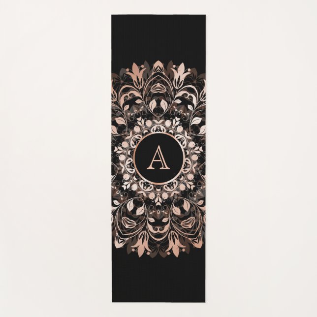 Rose Gold Black Floral Mandala Monogram Yogmata Yogamatte (Vorderseite)