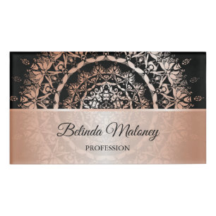 Rose Gold Black Floral Mandala Namenschild