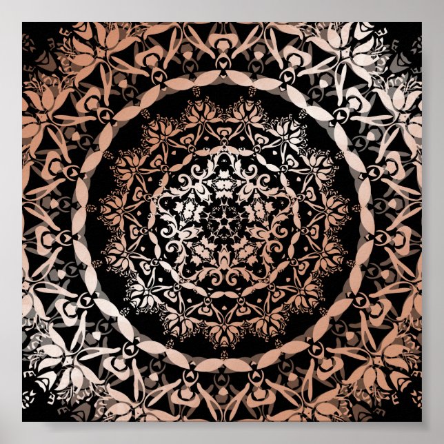 Rose Gold Black Floral Mandala Poster (Vorne)