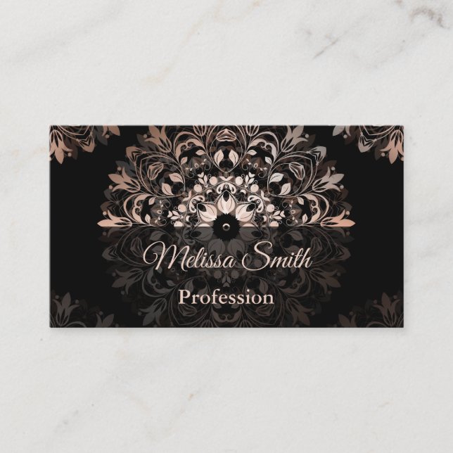 Rose Gold Black Floral Mandala Salon Visitenkarte (Vorderseite)