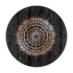 Rose Gold Black Floral Mandala Schneidebrett