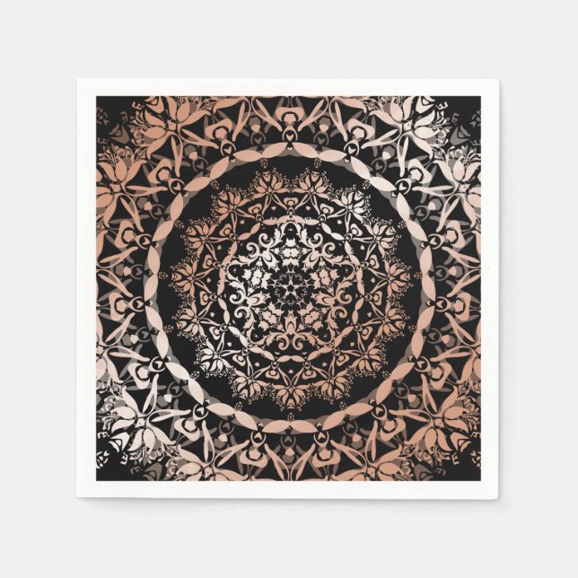Rose Gold Black Floral Mandala Serviette (Vorderseite)