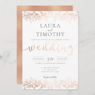 Rose Gold Black Floral Rustic Typografie Hochzeit Einladung