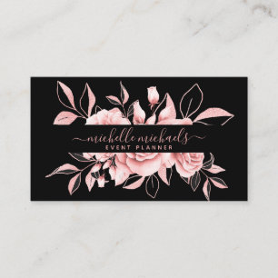 Rose Gold Black Floral Watercolor Eventplaner Visitenkarte