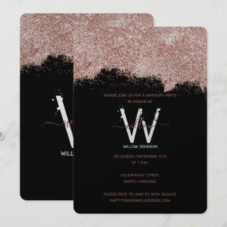 Rose Gold Black Girl Glitzer jedes Jahr Geburtstag Einladung