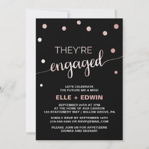 Rose Gold & Black Glam Confetti Engagement Party Einladung