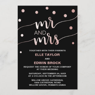 Rose Gold & Black Glam Confetti Mr. and Mrs Weddin Einladung