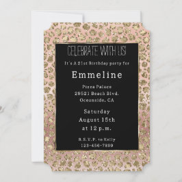 Rose Gold Black Glam Glitzer Leopard Einladung