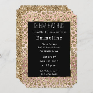 Rose Gold Black Glam Glitzer Leopard Einladung