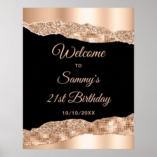 Rose Gold Black Glam Tränen Geburtstag Willkommen Poster (Vorne)