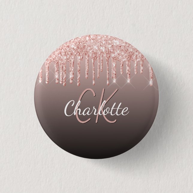 Rose gold black glitter drips custom monogram name button (Vorderseite)