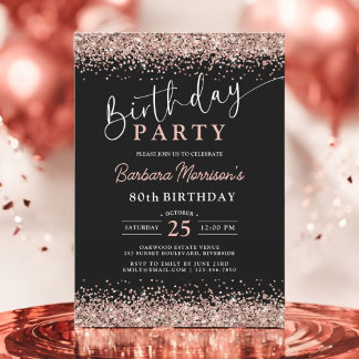Rose Gold Black Glitzer jedes Alter Geburtstag Einladung