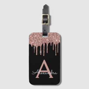 Rose Gold Black Glitzer Sparkone Monogramm Gepäckanhänger