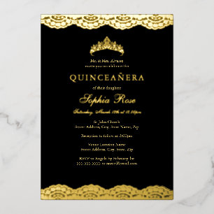 Rose Gold Black Lace Tiara Quinceanera Foil Folieneinladung