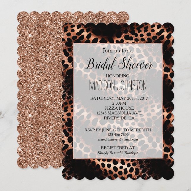 Rose Gold Black Leopard Einladung (Vorne/Hinten)