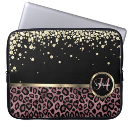 Rose Gold, Black Leopard mit Gold Diamonds Laptopschutzhülle