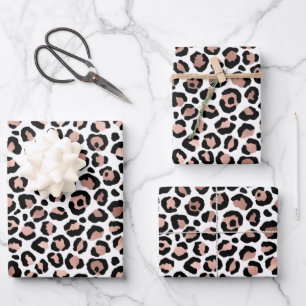 Rose Gold Black Leopard Print Trendy Geschenkpapier Set