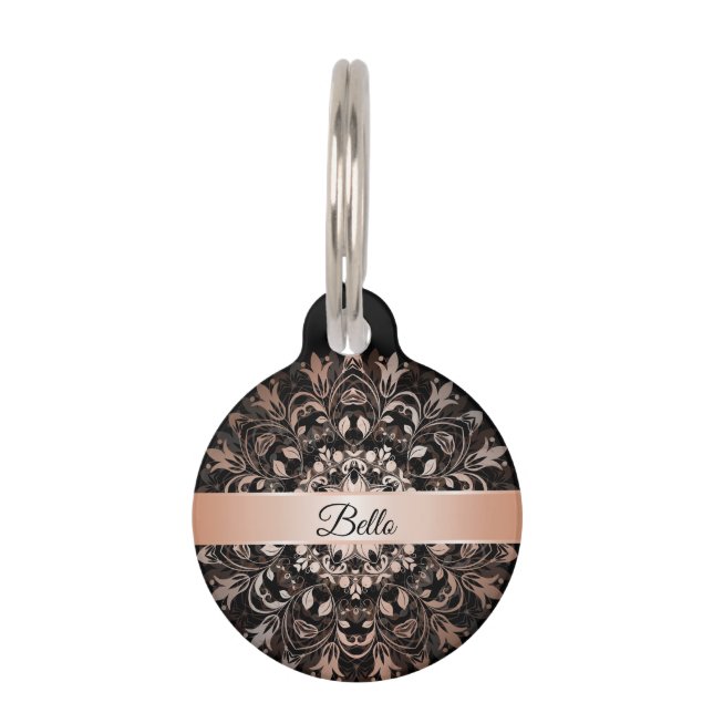 Rose Gold Black Mandala Dog's Name Your Address Haustiermarke (Vorderseite)
