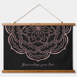 Rose Gold Black Mandala Trippy Psychedelic Hippie Wandteppich Mit Holzrahmen