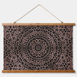 Rose Gold Black Mandala Trippy Psychedelic Hippie Wandteppich Mit Holzrahmen
