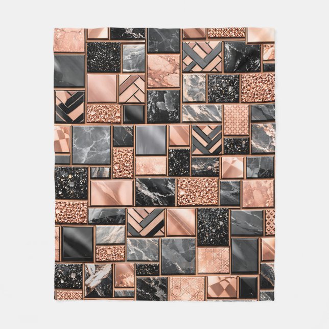 Rose Gold Black Marble Mosaic Fleecedecke (Vorderseite)