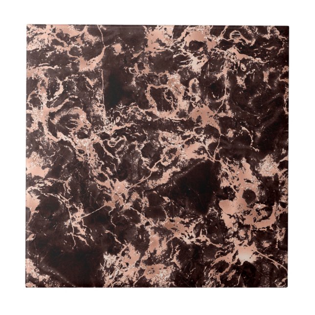 Rose Gold Black Marble Trendy Modern Chic Stilvoll Fliese (Vorderseite)