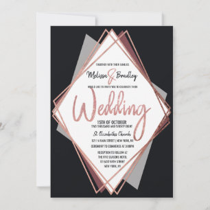 Rose Gold Black Mauve Gray Geometric Wedding Einladung