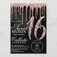 Rose Gold Black Metallic Glitzer Tropfen Sweet 16