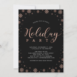 Rose Gold & Black Modern Snowflakes Einladung